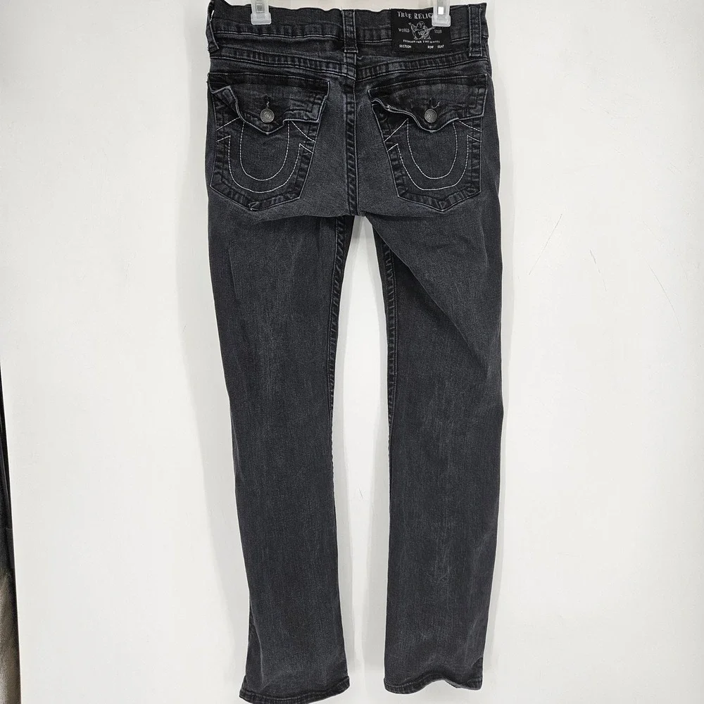 True Religion Jeans Mens 30 Ricky Black Denim Flap Pockets Relaxed Straight